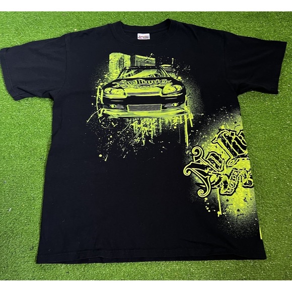 Y2K NASCAR Shirt LG Neon & Black Tx Motor Speedway Graphic Tee No Limits Racing - Picture 1 of 7